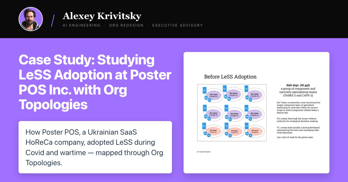 Case Study: Studying LeSS Adoption at Poster POS Inc. with Org Topologies